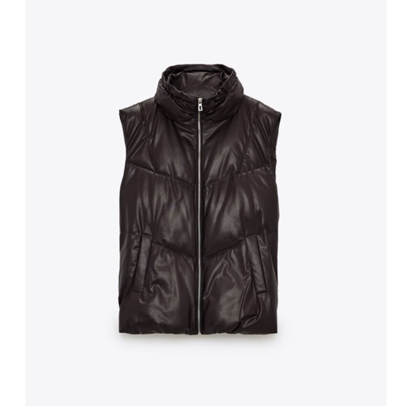 ZARA Oversize Padded Faux Leather  Vest - Picture 4 of 5